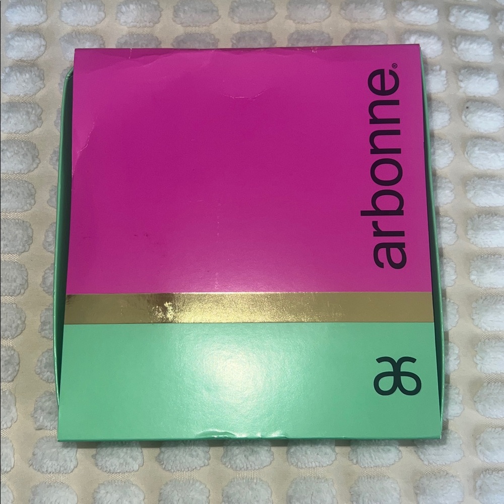 Arbonne Green and Pink Box with Gold Stripe